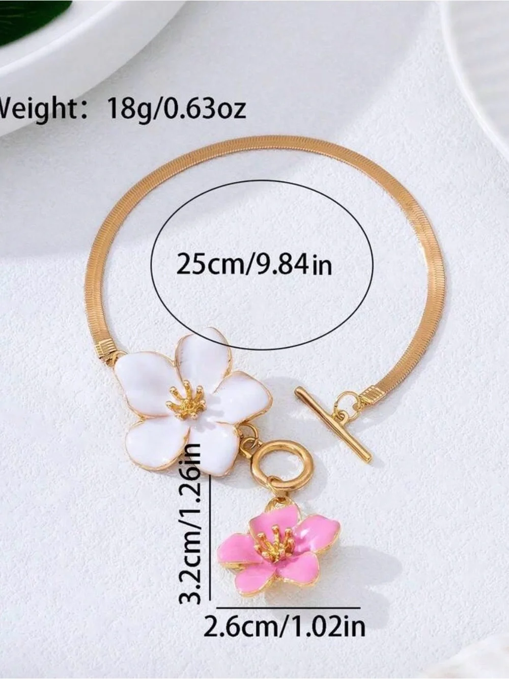 Gold Floral Anklet White & Pink Flower Charm Beach Boho Summer Jewelry